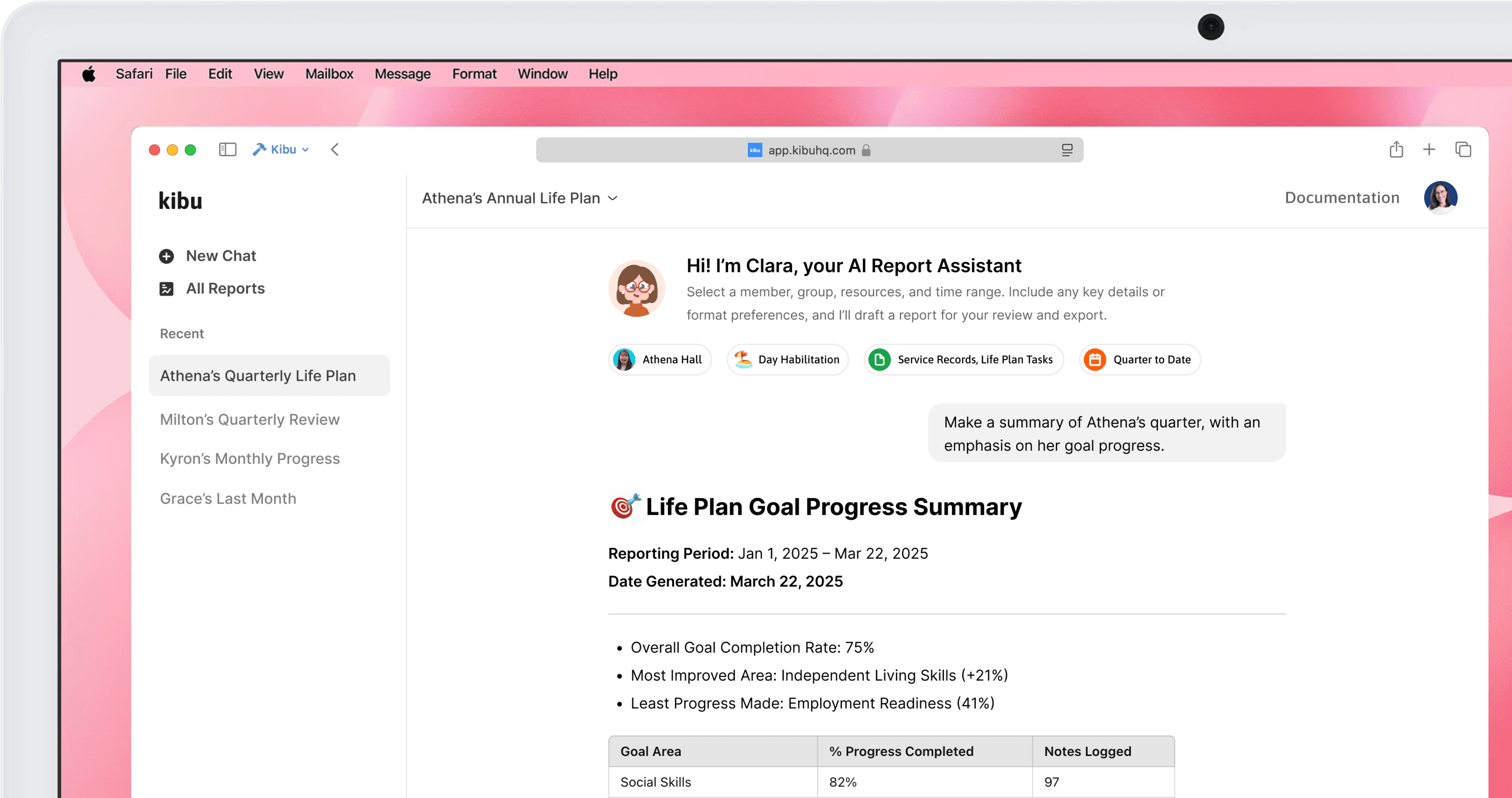 Clara AI-powered reports interface