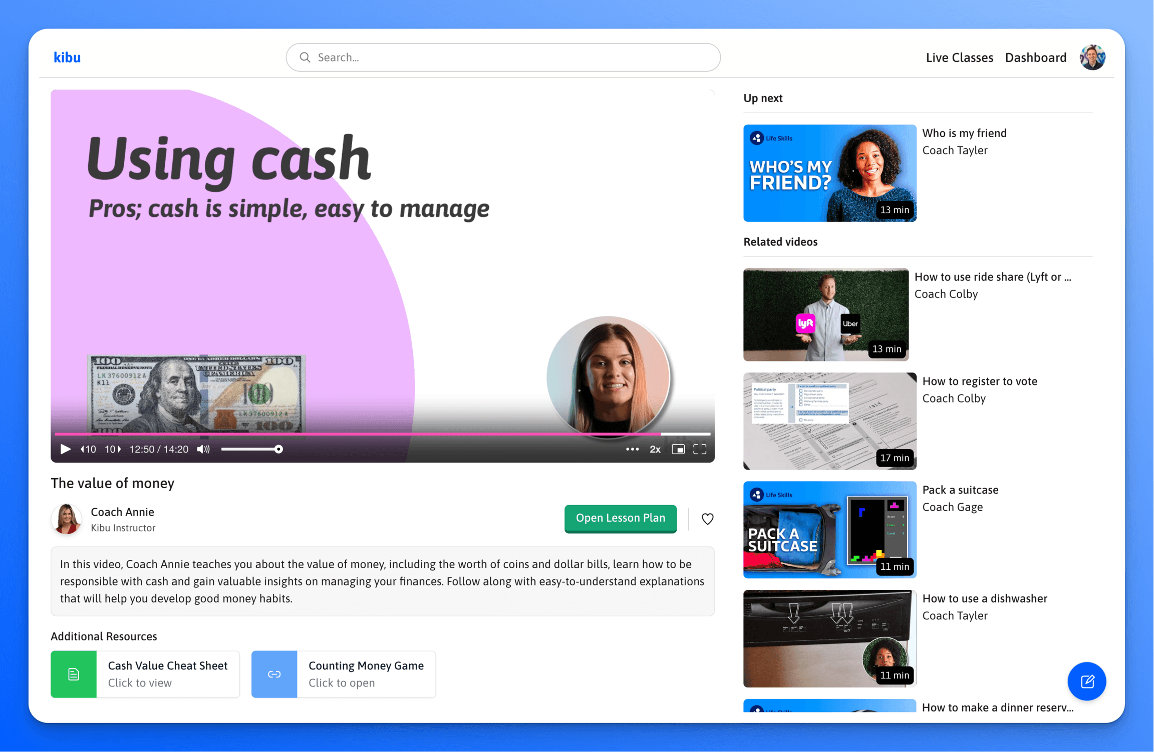 Kibu lesson plans that guide staff in engaging members during videos